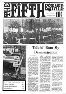 Cover image, Issue 18, November 15-30, 1966. Features front page story, "Talkin' 'bout my Demonstration." Shows 2 photos from anti-war demonstration covered in the issue.