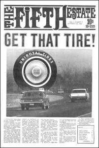 Cover image, Issue 19, December 1-15, 1966. Cover story, Get That Tire!, with photo of 80-foot Uniroyal tire with freeway traffic in foreground.