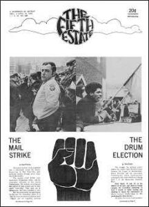 Cover image, Issue 102, April 2-15, 1970. Shows page 1 stories, "The Mail Strike," and "The DRUM Election"